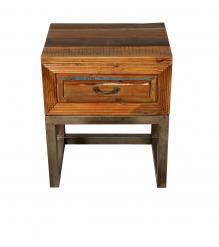 SOLID RECLAIMED TEAK WOOD & IRON NIGHTSTAND END TABLE W/ DRAWER