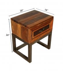 SOLID RECLAIMED TEAK WOOD & IRON NIGHTSTAND END TABLE W/ DRAWER