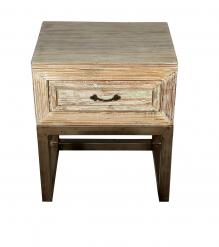 SOLID RECLAIMED TEAK WOOD & IRON NIGHTSTAND END TABLE W/ DRAWER