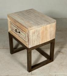 SOLID RECLAIMED TEAK WOOD & IRON NIGHTSTAND END TABLE W/ DRAWER