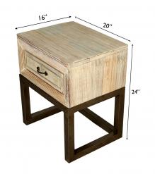 SOLID RECLAIMED TEAK WOOD & IRON NIGHTSTAND END TABLE W/ DRAWER