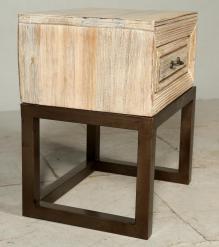 SOLID RECLAIMED TEAK WOOD & IRON NIGHTSTAND END TABLE W/ DRAWER