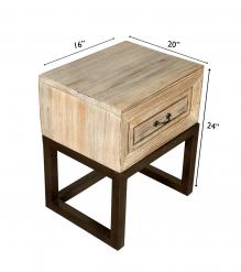 SOLID RECLAIMED TEAK WOOD & IRON NIGHTSTAND END TABLE W/ DRAWER