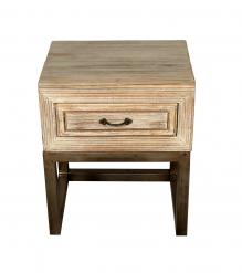 SOLID RECLAIMED TEAK WOOD & IRON NIGHTSTAND END TABLE W/ DRAWER