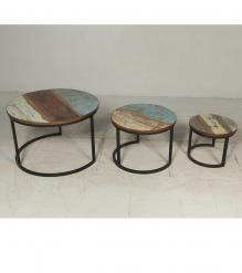 SOLID RECLAIMED TEAK WOOD & IRON NESTING TABLES