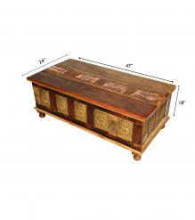 SOLID RECLAIMED TEAK W/ BRASS FITTED BUDDHA CASTINGS TRUNK COFFEE TABLE BLANKET CHEST
