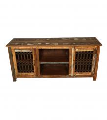 SOLID RECLAIMED TEAK WOOD MEDIA CABINET W/ 2 DOORS