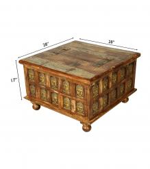 SOLID RECLAIMED TEAK W/ BRASS FITTED BUDDHA CASTINGS TRUNK COFFEE TABLE BLANKET CHEST
