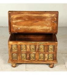 SOLID RECLAIMED TEAK W/ BRASS FITTED BUDDHA CASTINGS TRUNK COFFEE TABLE BLANKET CHEST
