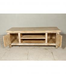SOLID RECLAIMED TEAK W/ BRASS FITTED BUDDHA CASTINGS CABINET CONSOLE