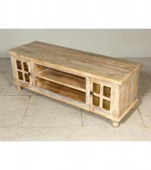 SOLID RECLAIMED TEAK W/ BRASS FITTED BUDDHA CASTINGS CABINET CONSOLE
