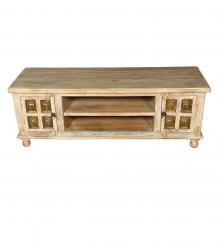 SOLID RECLAIMED TEAK W/ BRASS FITTED BUDDHA CASTINGS CABINET CONSOLE