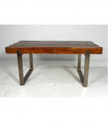 SOLID WOOD RECLAIMED TEAK DINING TABLE W/ METAL BASE - INCREDIBLY THICK & BEAUTIFUL