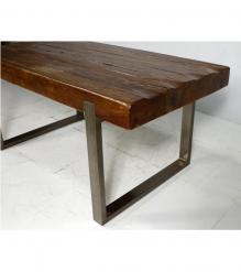 SOLID WOOD RECLAIMED TEAK DINING TABLE W/ METAL BASE - INCREDIBLY THICK & BEAUTIFUL