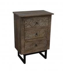 SOLID HAND CARVED WOOD 3 DRAWER NIGHTSTAND / END TABLE