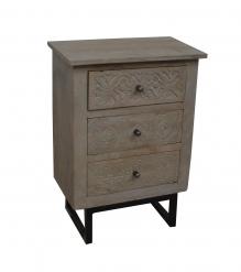 SOLID HAND CARVED WOOD 3 DRAWER NIGHTSTAND / END TABLE