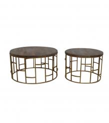 SET OF 2 SOLID WOOD & METAL COFFEE TABLES