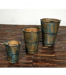SET OF 3 WOOD & IRON BUCKETS