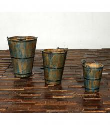 SET OF 3 WOOD & IRON BUCKETS