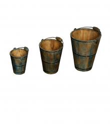 SET OF 3 WOOD & IRON BUCKETS