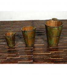 SET OF 3 WOOD & IRON BUCKETS