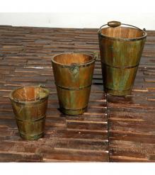 SET OF 3 WOOD & IRON BUCKETS