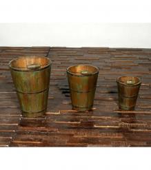 SET OF 3 WOOD & IRON BUCKETS