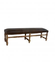SOLID WOOD & UPHOLSTERED LEATHER BENCH