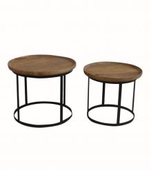 SET OF 2 SOLID WOOD & IRON END TABLES