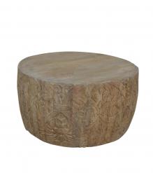 HAND CARVED SOLID WOOD ROUND COFFEE TABLE