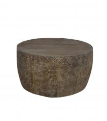 HAND CARVED SOLID WOOD ROUND COFFEE TABLE