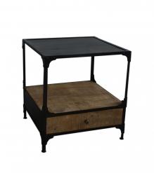 SOLID WOOD & IRON 1 DRAWER END TABLE NIGHTSTAND