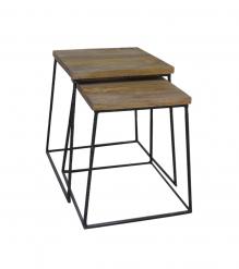 SET OF 2 SOLID WOOD & IRON END TABLES