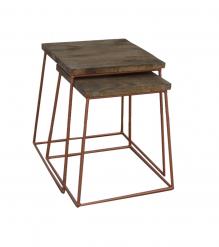 SET OF 2 SOLID WOOD & IRON END TABLES