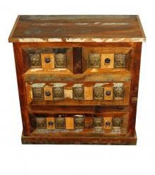 SOLID RECLAIMED TEAK W/ BRASS CASTING BUREAU CHEST