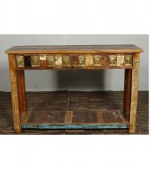 SOLID RECLAIMED TEAK WOOD CONSOLE TABLE W/ BRASS CASTINGS
