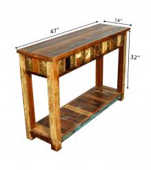 SOLID RECLAIMED TEAK WOOD CONSOLE TABLE W/ BRASS CASTINGS