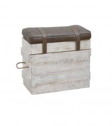 SOLID WOOD & LEATHER STOOL 