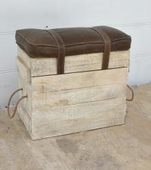 SOLID WOOD & LEATHER STOOL 