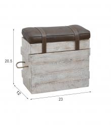 SOLID WOOD & LEATHER STOOL 
