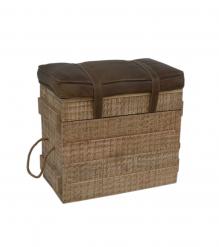 SOLID WOOD & LEATHER STOOL 