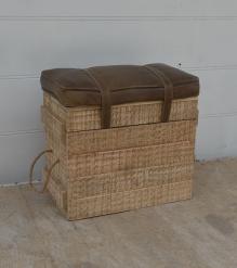 SOLID WOOD & LEATHER STOOL 