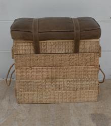 SOLID WOOD & LEATHER STOOL 