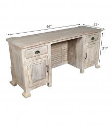 SOLID RECLAIMED TEAK WOOD DESK W/ 2 DRAWERS & 2 DOORS