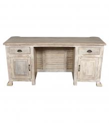 SOLID RECLAIMED TEAK WOOD DESK W/ 2 DRAWERS & 2 DOORS