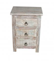 SOLID RECLAIMED TEAK WOOD 3 DRAWER END TABLE /  BEDSIDE