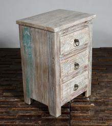 SOLID RECLAIMED TEAK WOOD 3 DRAWER END TABLE /  BEDSIDE