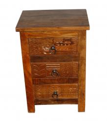 SOLID RECLAIMED TEAK WOOD 3 DRAWER END TABLE /  BEDSIDE