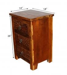SOLID RECLAIMED TEAK WOOD 3 DRAWER END TABLE /  BEDSIDE