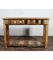 SOLID RECLAIMED TEAKK WOOD W/ BRASS FITTED CONSOLE